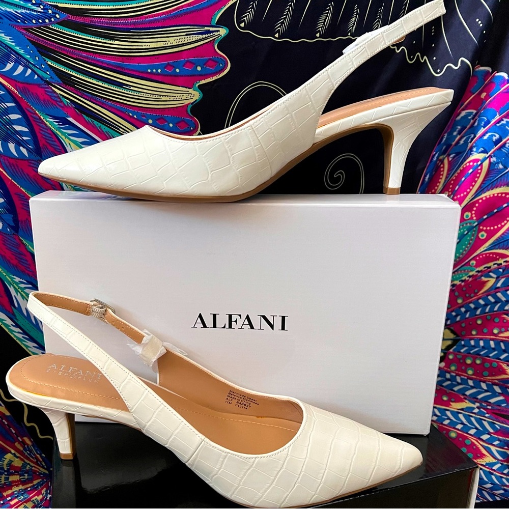 Alfani White Kitten Heel Slingback - Size 11